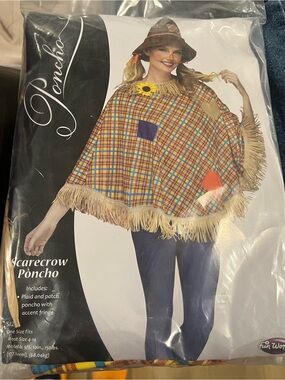 Scarecrow Plaid Poncho with Fringe